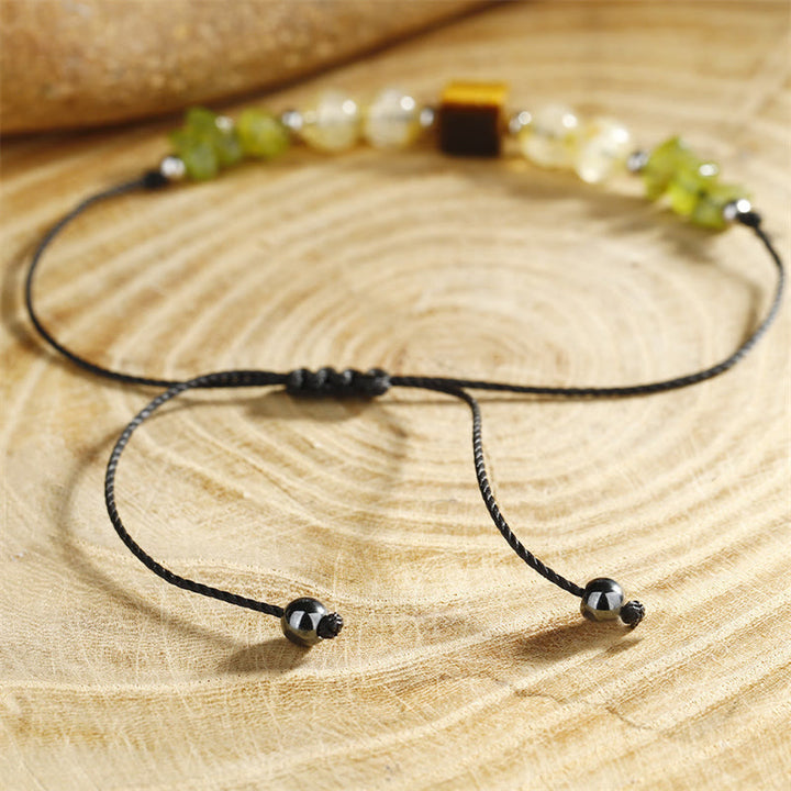 Buddha Stones Find Your Joy Peridot Citrin Tigerauge Peace Rope Armband
