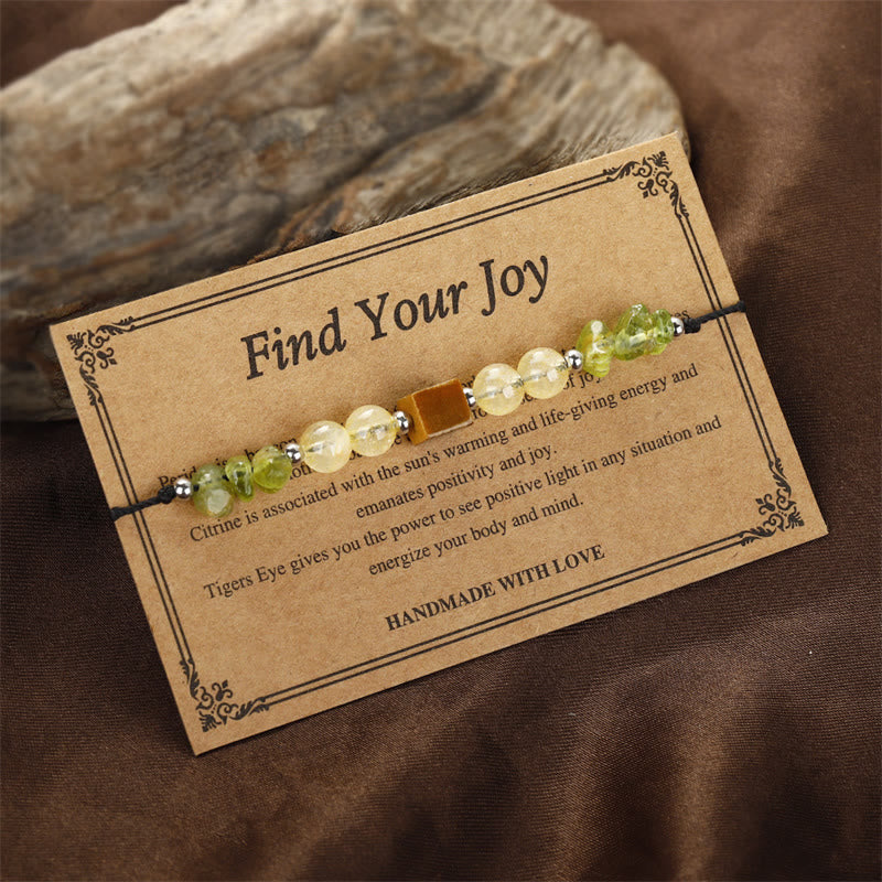 Buddha Stones Find Your Joy Peridot Citrin Tigerauge Peace Rope Armband