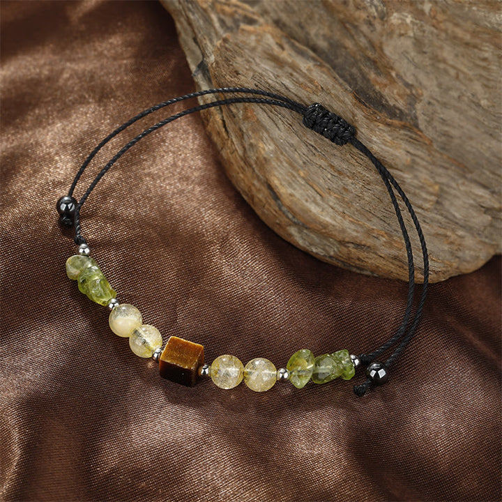 Buddha Stones Find Your Joy Peridot Citrin Tigerauge Peace Rope Armband