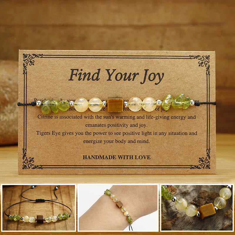 Buddha Stones Find Your Joy Peridot Citrin Tigerauge Peace Rope Armband