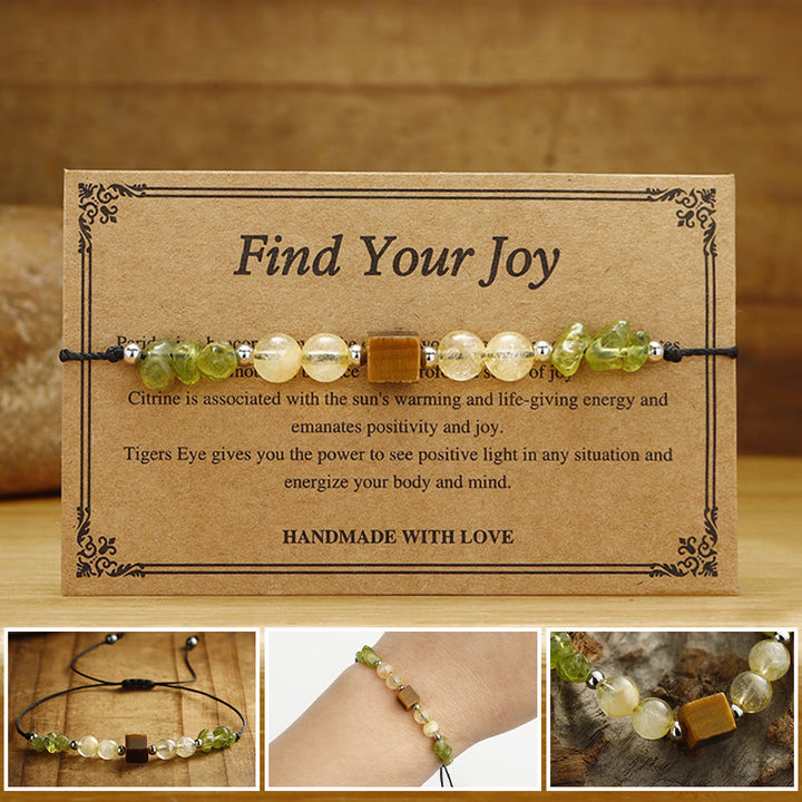Buddha Stones Find Your Joy Peridot Citrin Tigerauge Peace Rope Armband