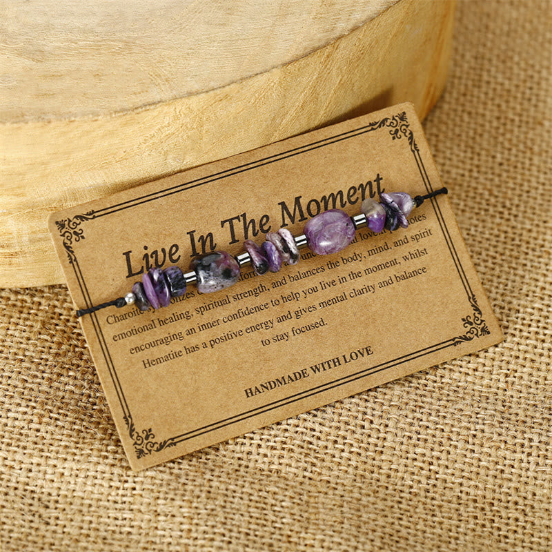 Buddha Stones Live In The Moment Charoit Hämatit Kraftvolles Armband