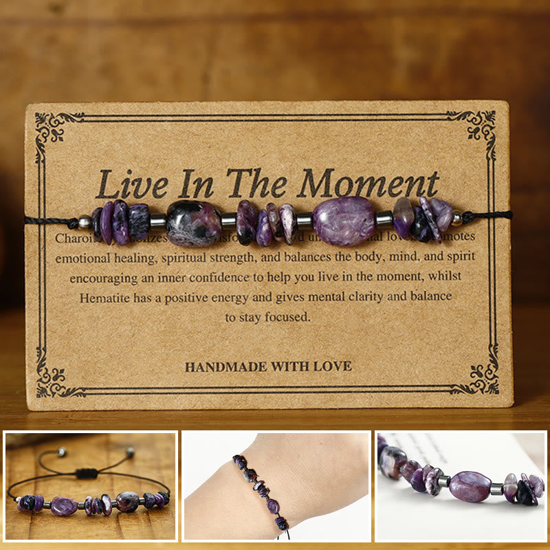 Buddha Stones Live In The Moment Charoit Hämatit Kraftvolles Armband