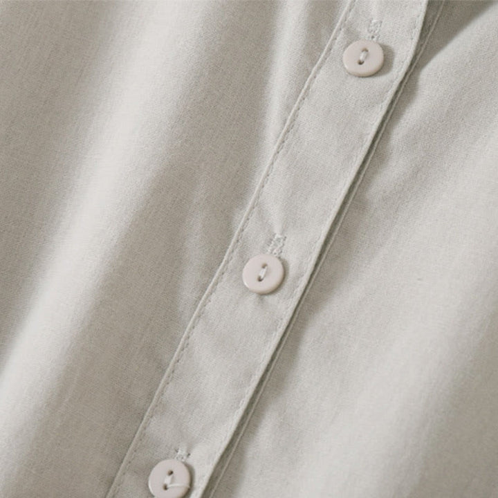 Buddha Stones Sommer-Knopf-Design, kurzärmeliges Midikleid aus Baumwolle und Leinen mit Taschen