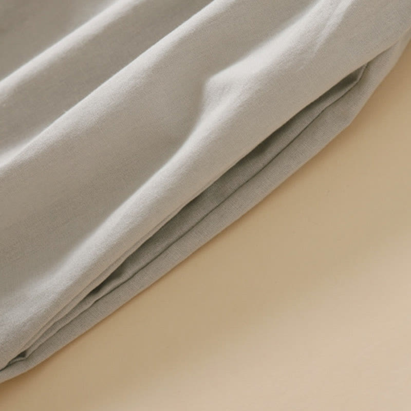 Buddha Stones Sommer-Knopf-Design, kurzärmeliges Midikleid aus Baumwolle und Leinen mit Taschen