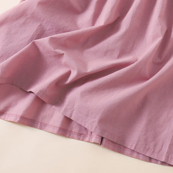 Buddha Stones Sommer-Knopf-Design, kurzärmeliges Midikleid aus Baumwolle und Leinen mit Taschen