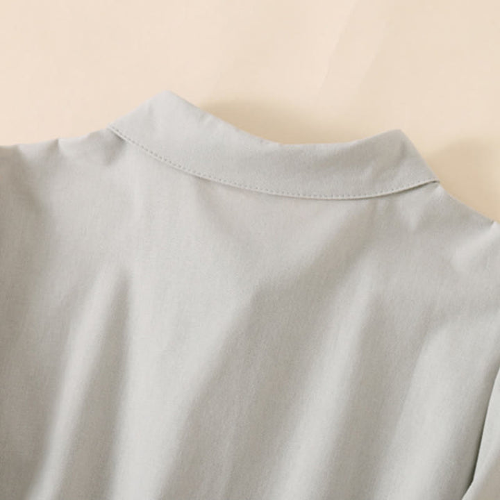 Buddha Stones Sommer-Knopf-Design, kurzärmeliges Midikleid aus Baumwolle und Leinen mit Taschen