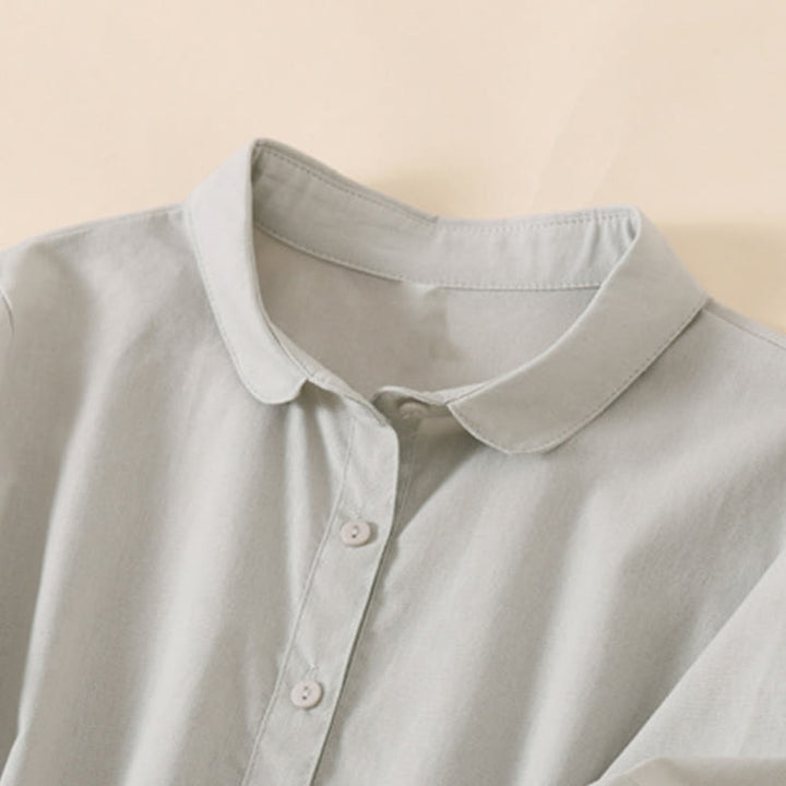 Buddha Stones Sommer-Knopf-Design, kurzärmeliges Midikleid aus Baumwolle und Leinen mit Taschen