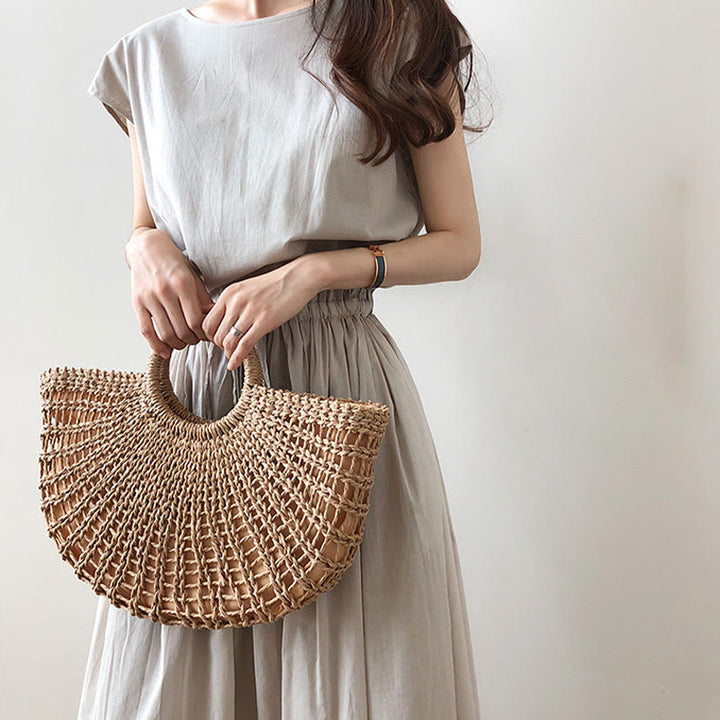 Buddha Stones Lässiges Midikleid aus Baumwolle und Leinen mit orientalischer Taille und Kordelzug