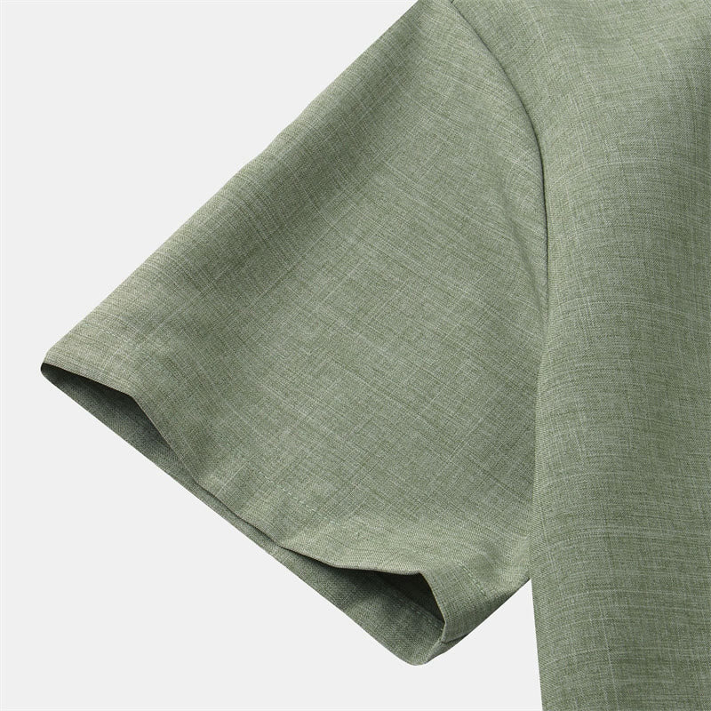 Buddha Stones Sommer Herren Button Plain Kurzarm Baumwollhemd mit Tasche - image 3