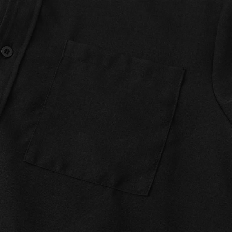 Buddha Stones Sommer Herren Button Plain Kurzarm Baumwollhemd mit Tasche - image 12