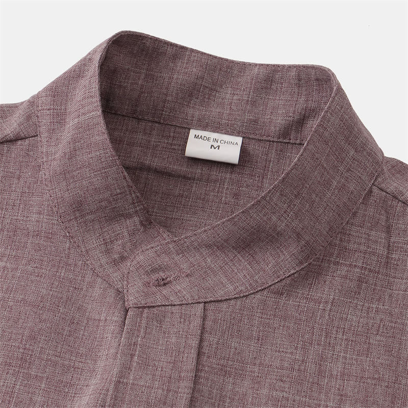 Buddha Stones Sommer Herren Button Plain Kurzarm Baumwollhemd mit Tasche - image 16