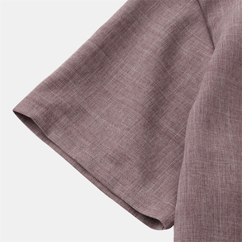 Buddha Stones Sommer Herren Button Plain Kurzarm Baumwollhemd mit Tasche - image 17