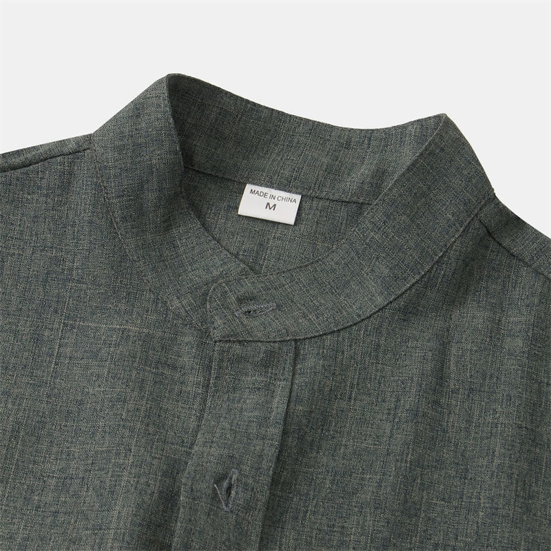 Buddha Stones Sommer Herren Button Plain Kurzarm Baumwollhemd mit Tasche - image 30