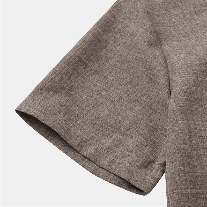 Buddha Stones Sommer Herren Button Plain Kurzarm Baumwollhemd mit Tasche - image 38