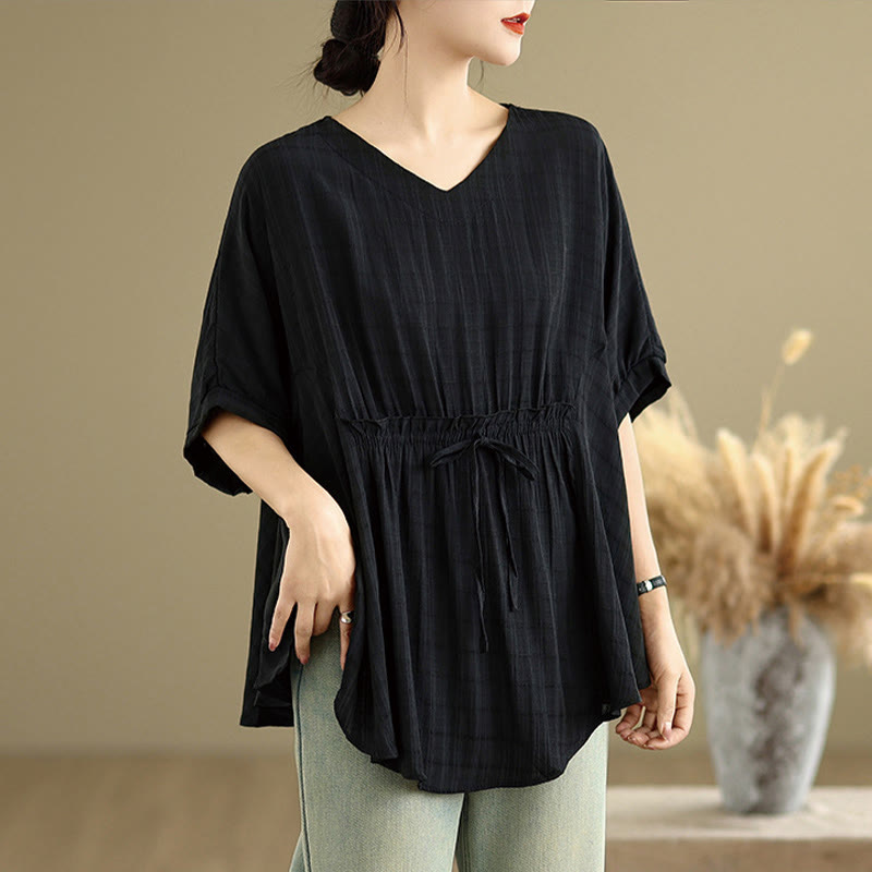 Buddha Stones Lässiges, einfarbiges Damen-T-Shirt mit halben Ärmeln und halben Knöpfen - image 11