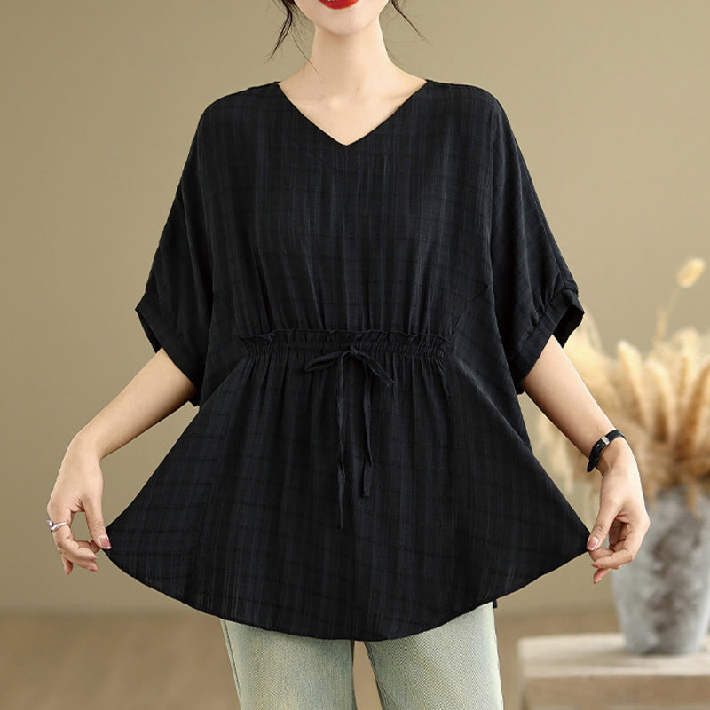 Buddha Stones Lässiges, einfarbiges Damen-T-Shirt mit halben Ärmeln und halben Knöpfen - image 7