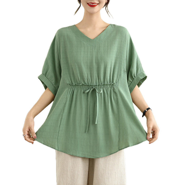 Buddha Stones Lässiges, einfarbiges Damen-T-Shirt mit halben Ärmeln und halben Knöpfen - image 23