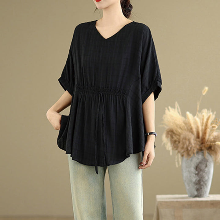 Buddha Stones Lässiges, einfarbiges Damen-T-Shirt mit halben Ärmeln und halben Knöpfen - image 9