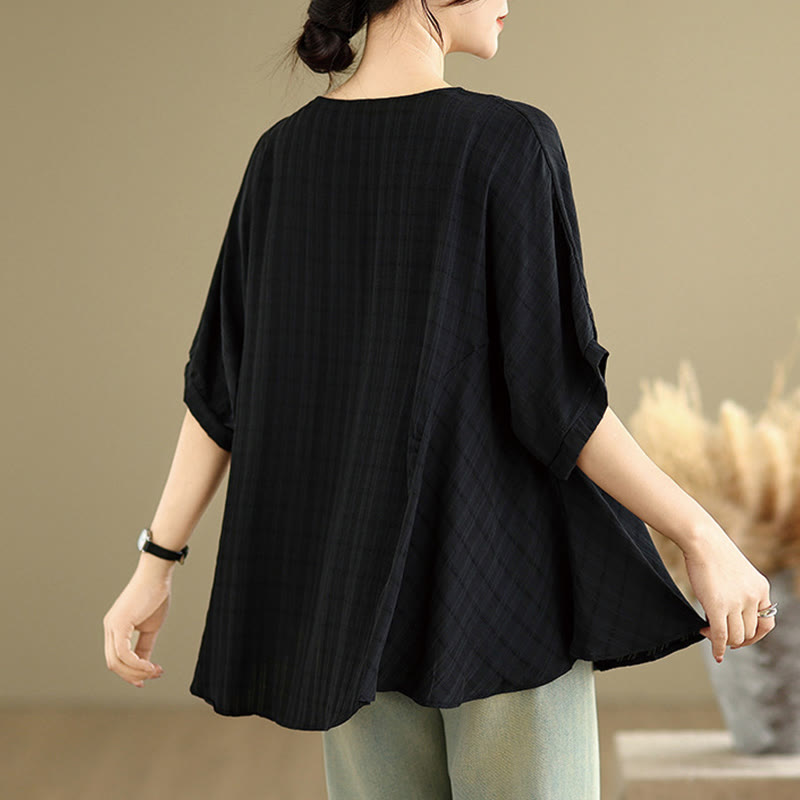 Buddha Stones Lässiges, einfarbiges Damen-T-Shirt mit halben Ärmeln und halben Knöpfen - image 10
