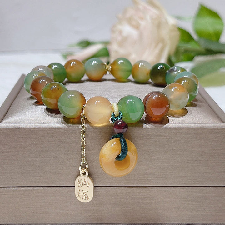 Buddha Stones Pfauenachat Topas Friedensschnalle Nafu Balance Armband