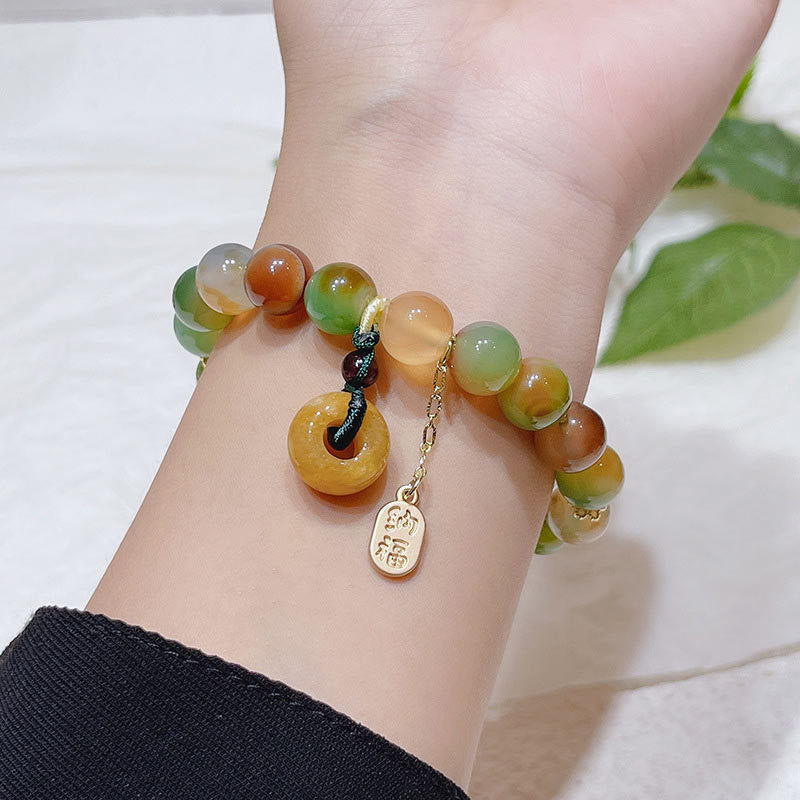 Buddha Stones Pfauenachat Topas Friedensschnalle Nafu Balance Armband