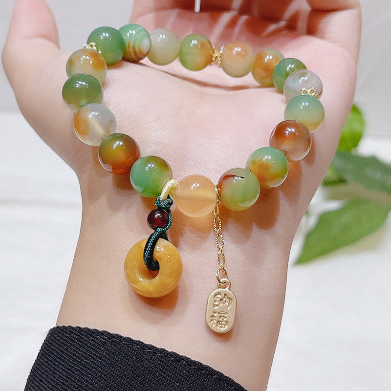 Buddha Stones Pfauenachat Topas Friedensschnalle Nafu Balance Armband