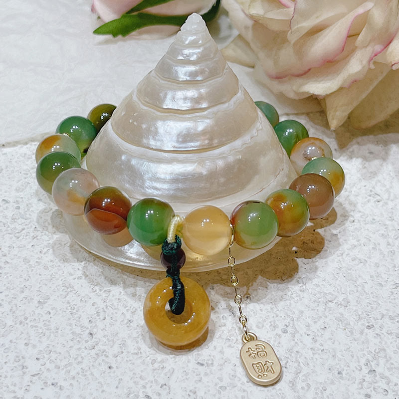 Buddha Stones Pfauenachat Topas Friedensschnalle Nafu Balance Armband