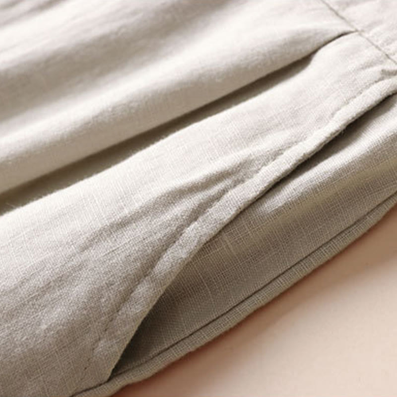 Buddha Stones Commute Einfarbige Damenhose mit weitem Bein und Kordelzug in der Länge 7–8 aus Baumwollleinen mit Taschen - image 4