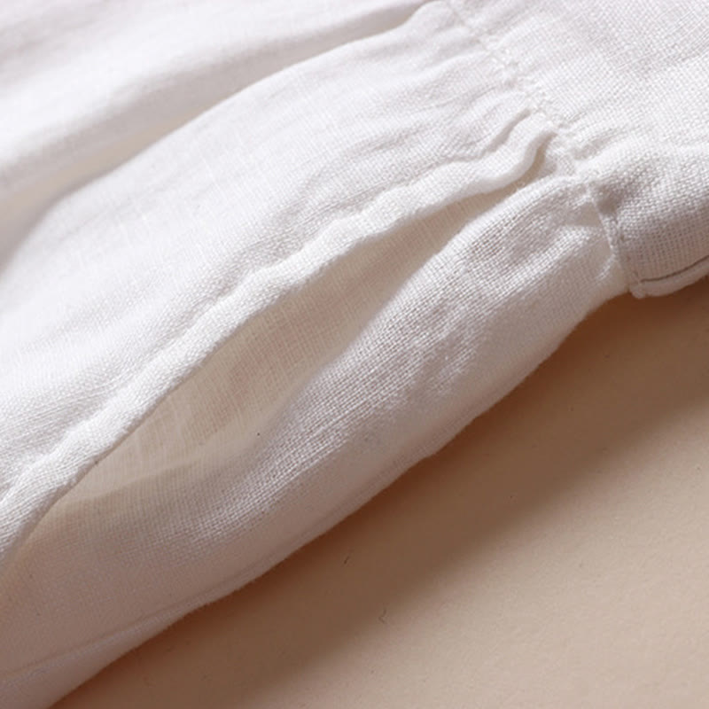 Buddha Stones Commute Einfarbige Damenhose mit weitem Bein und Kordelzug in der Länge 7–8 aus Baumwollleinen mit Taschen - image 10