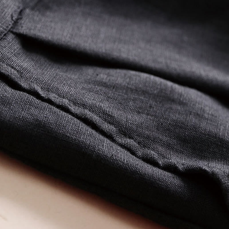 Buddha Stones Commute Einfarbige Damenhose mit weitem Bein und Kordelzug in der Länge 7–8 aus Baumwollleinen mit Taschen - image 13