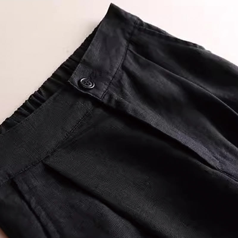 Buddha Stones Commute Einfarbige Damenhose mit weitem Bein und Kordelzug in der Länge 7–8 aus Baumwollleinen mit Taschen - image 12