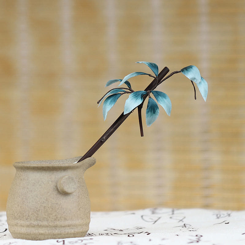 Buddha Stones Handgemachte Samtblume Bambusblatt Weiche Haarnadel