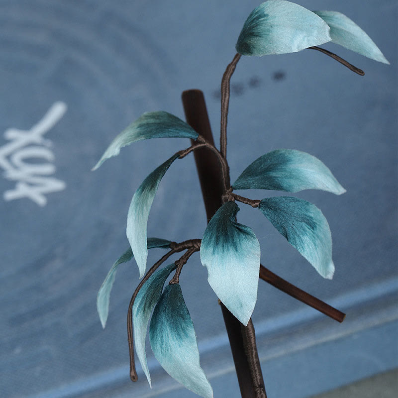 Buddha Stones Handgemachte Samtblume Bambusblatt Weiche Haarnadel