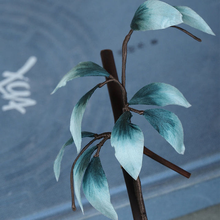 Buddha Stones Handgemachte Samtblume Bambusblatt Weiche Haarnadel