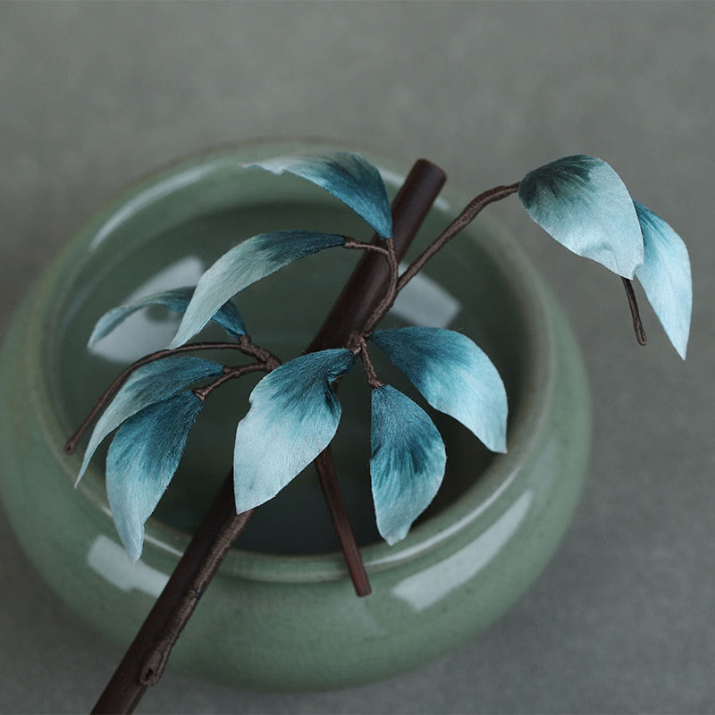 Buddha Stones Handgemachte Samtblume Bambusblatt Weiche Haarnadel