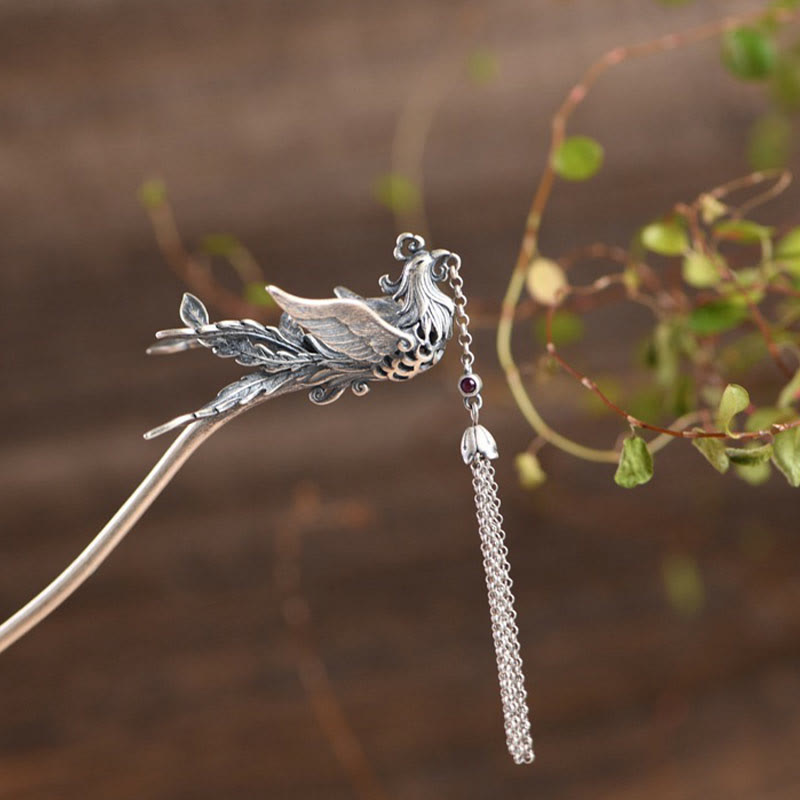 Buddha Stones 925 Sterling Silber Phoenix Quasten Schutz Haarnadel - image 8