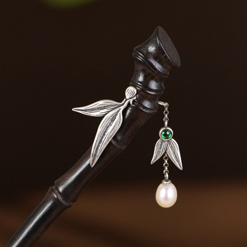 Buddha Stones 925 Sterling Silber Rot Sandelholz Ebenholz Bambus Power Haarnadel