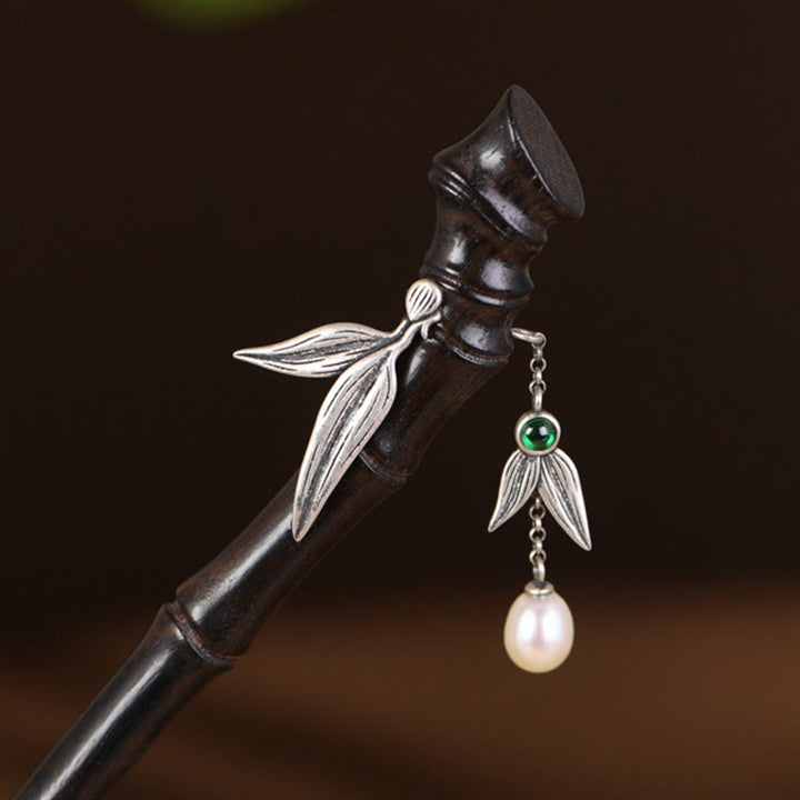 Buddha Stones 925 Sterling Silber Rot Sandelholz Ebenholz Bambus Power Haarnadel