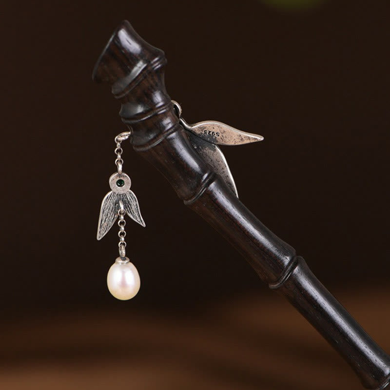 Buddha Stones 925 Sterling Silber Rot Sandelholz Ebenholz Bambus Power Haarnadel