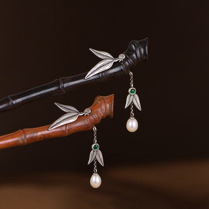 Buddha Stones 925 Sterling Silber Rot Sandelholz Ebenholz Bambus Power Haarnadel