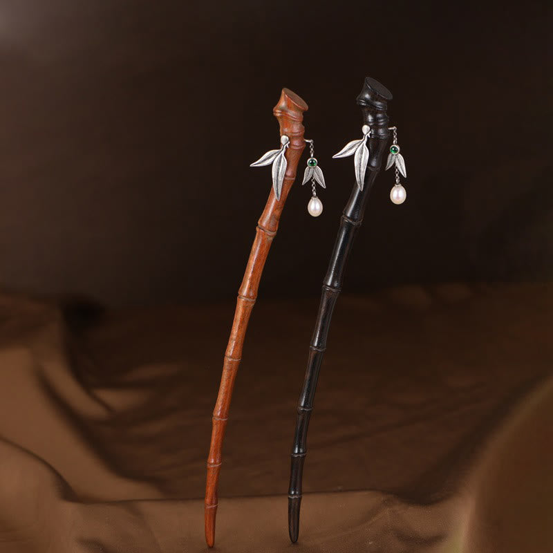 Buddha Stones 925 Sterling Silber Rot Sandelholz Ebenholz Bambus Power Haarnadel