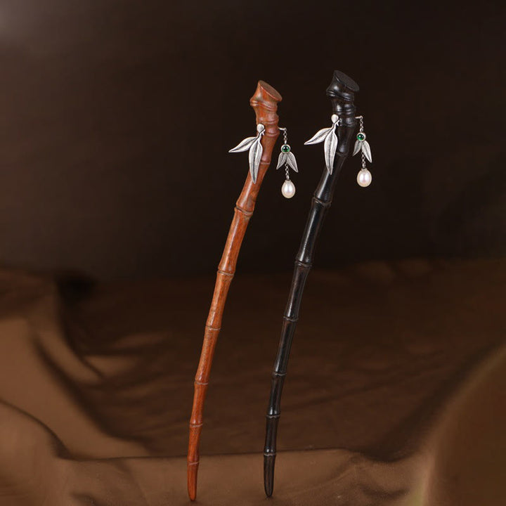 Buddha Stones 925 Sterling Silber Rot Sandelholz Ebenholz Bambus Power Haarnadel