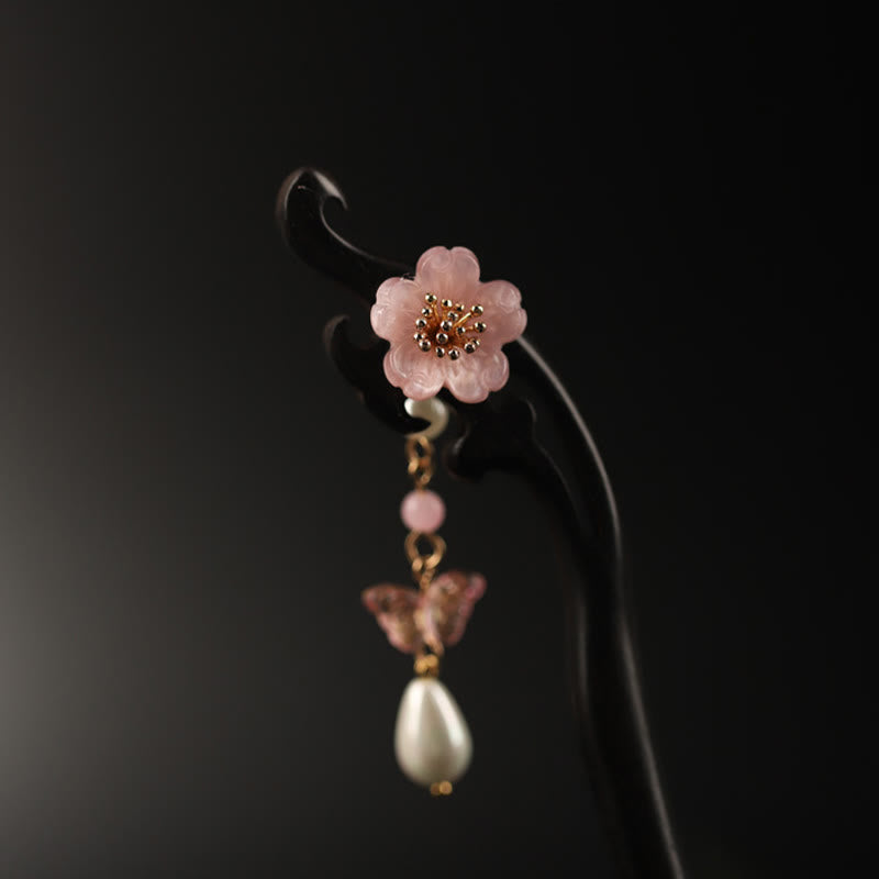 Buddha Stones Ebenholz Blume Schmetterling Segen Haarnadel