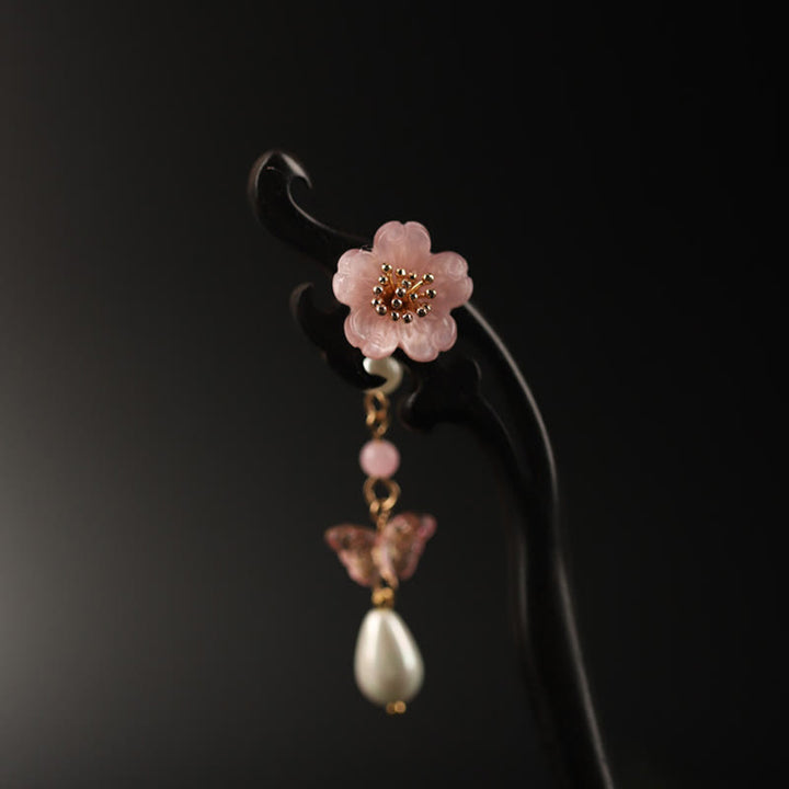 Buddha Stones Ebenholz Blume Schmetterling Segen Haarnadel