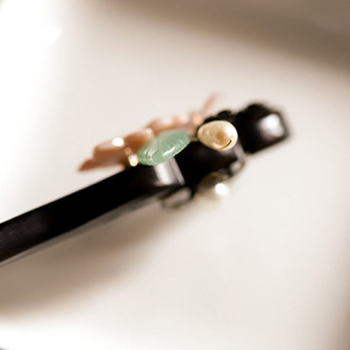 Buddha Stones Ebenholz Shell Blume Blätter Segen Haarnadel