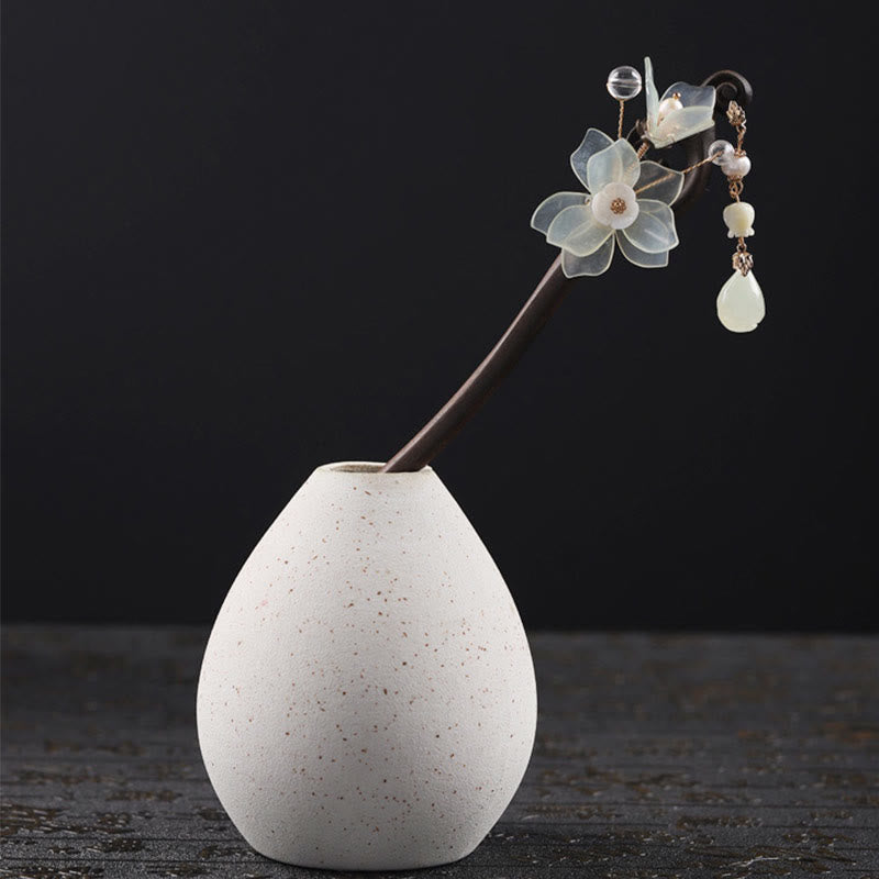 Buddha Stones Ebenholz Jade Shell Magnolia Quaste Segen Haarnadel