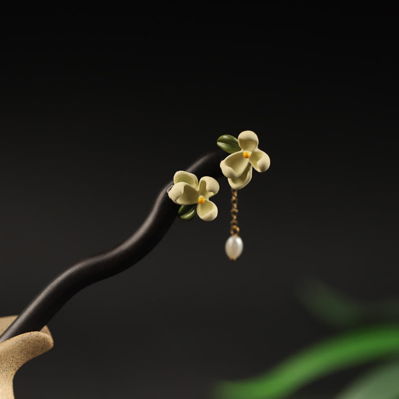 Buddha Stones Ebenholz Gardenia Quaste Courage Haarnadel