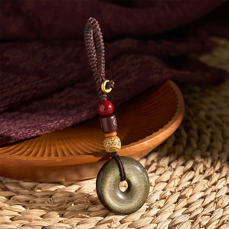 Buddha Stones Natürlicher Goldglanz Obsidian Frieden Schnalle Stärken Schlüssel Kette