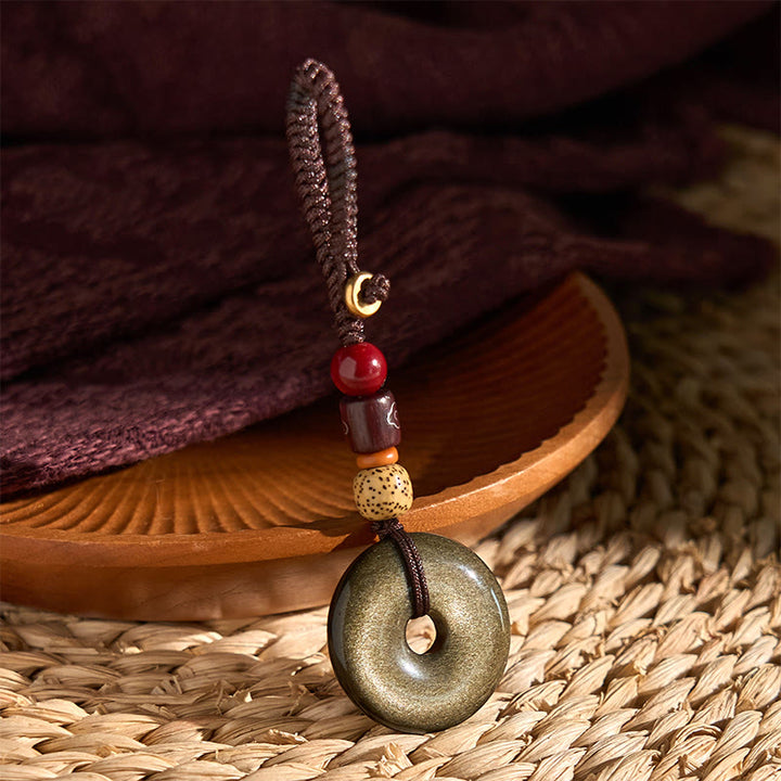 Buddha Stones Natürlicher Goldglanz Obsidian Frieden Schnalle Stärken Schlüssel Kette